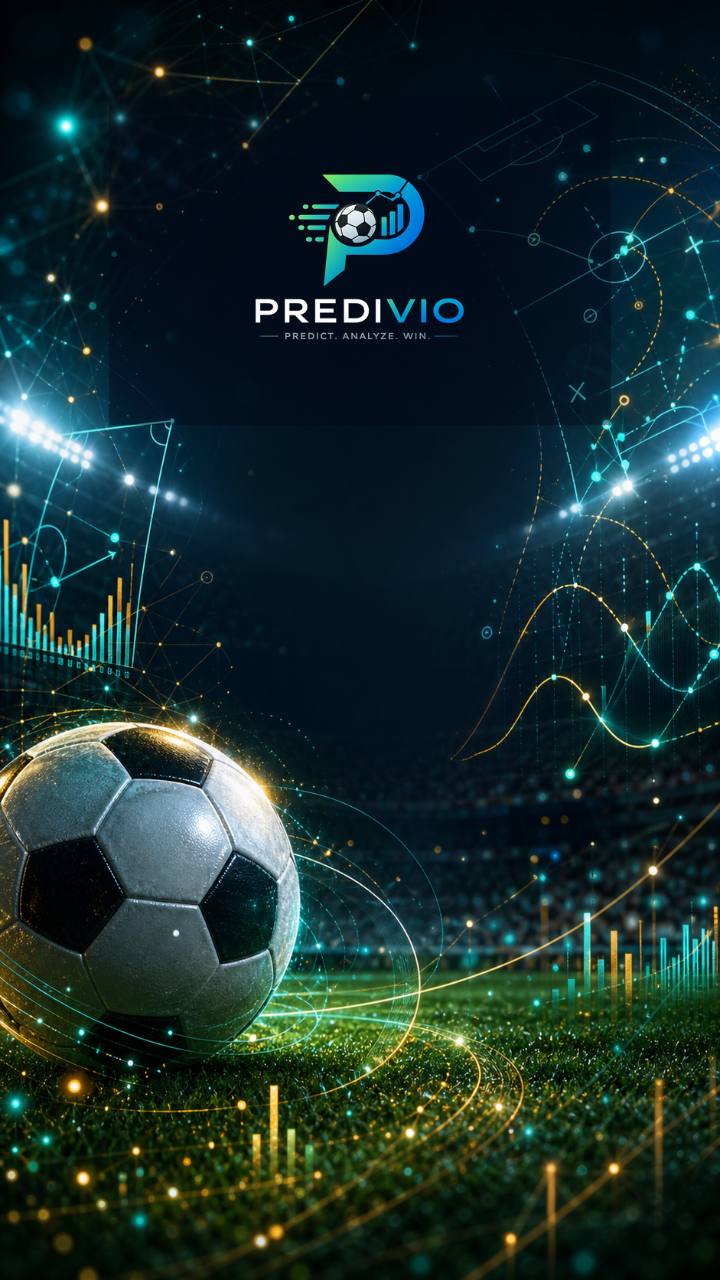 Predivio football analytics graphic with a ball, stadium lights, and data visualisations